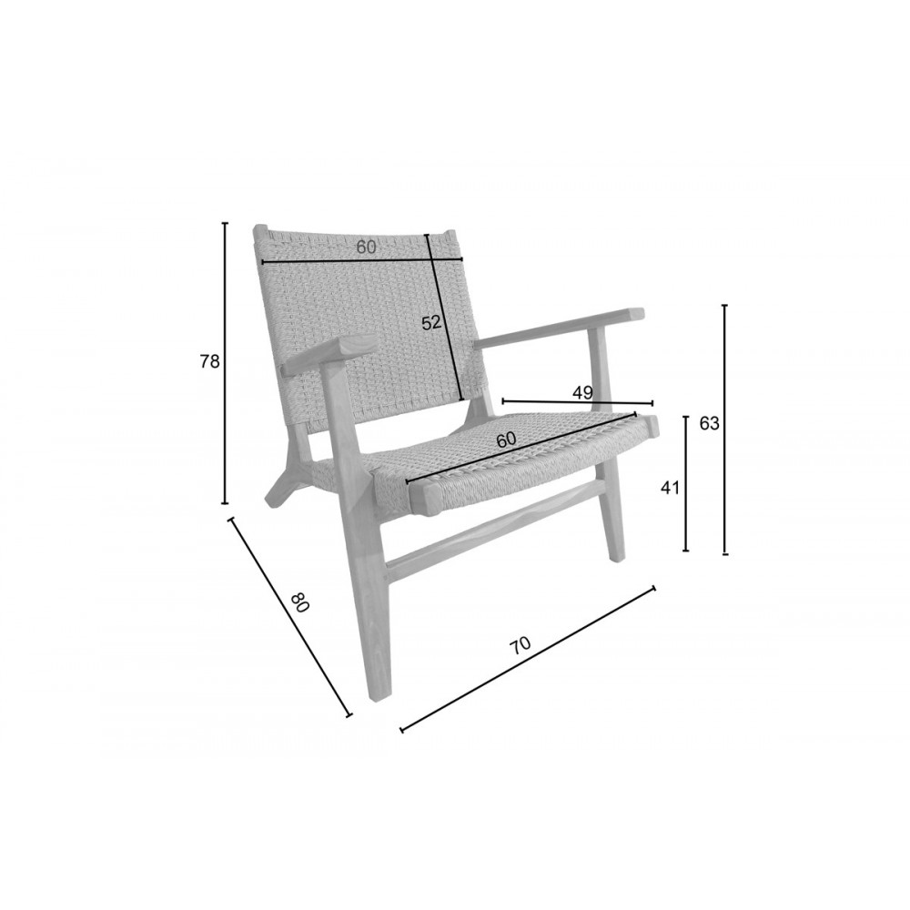 Πολυθρόνα "CROSY" από ξύλο/σχοινί σε φυσικό χρώμα 71x81x75