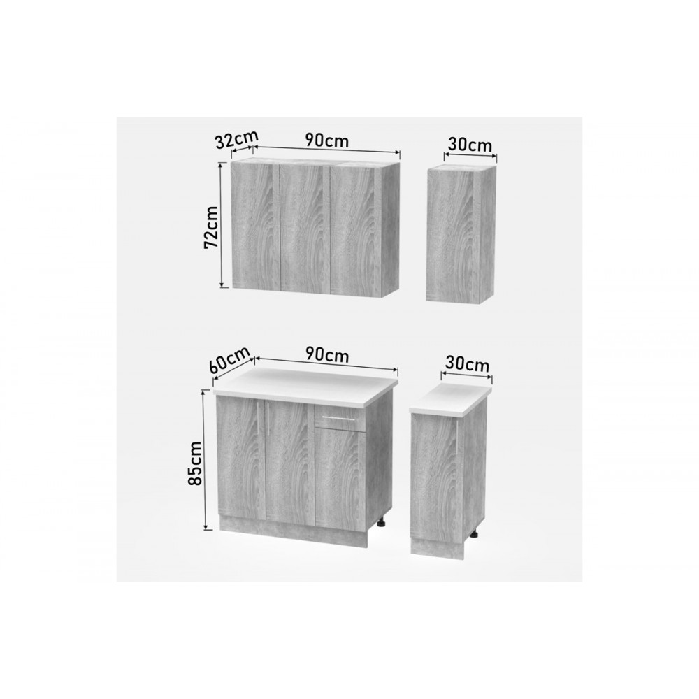 Σύνθεση κουζίνας "FESTA II" σε σονόμα χρώμα 120x60x85