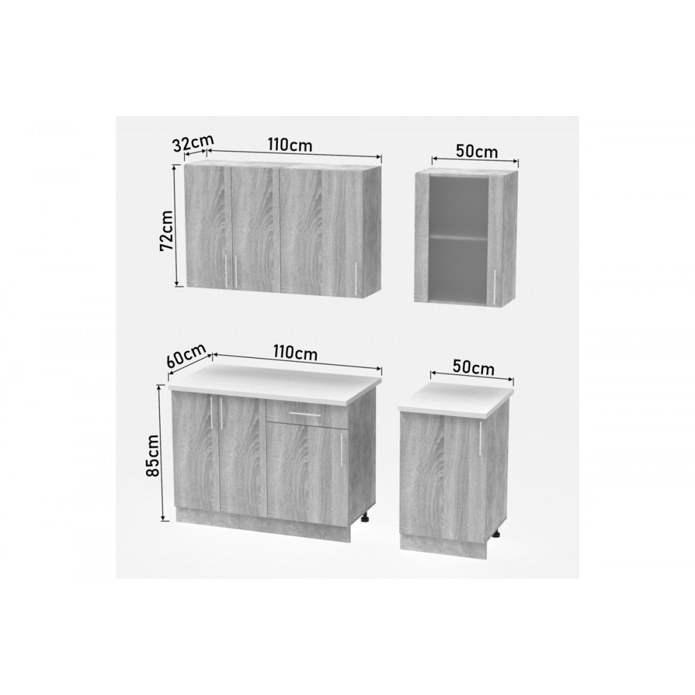 Σύνθεση κουζίνας "FESTA IV" σε σονόμα χρώμα 160x60x85