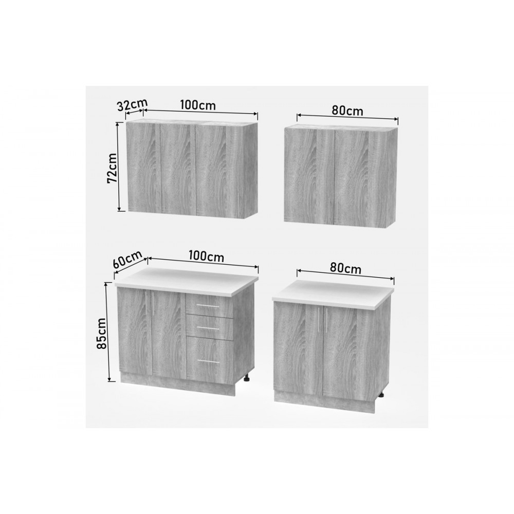 Σύνθεση κουζίνας "FESTA V" σε σονόμα χρώμα 180x60x85