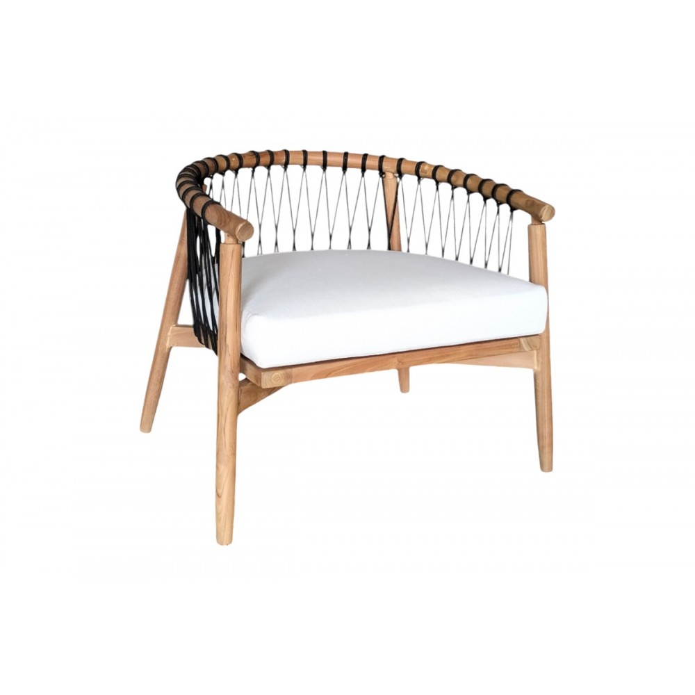 Πολυθρόνα "HARIBO" από ξύλο/σχοινί σε φυσικό/μαύρο χρώμα 80x76x72