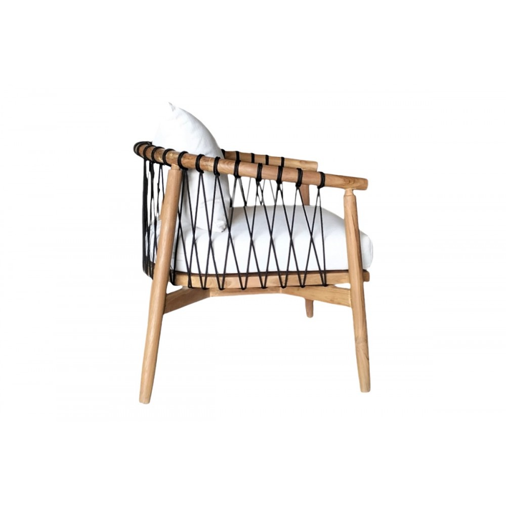 Πολυθρόνα "HARIBO" από ξύλο/σχοινί σε φυσικό/μαύρο χρώμα 80x76x72