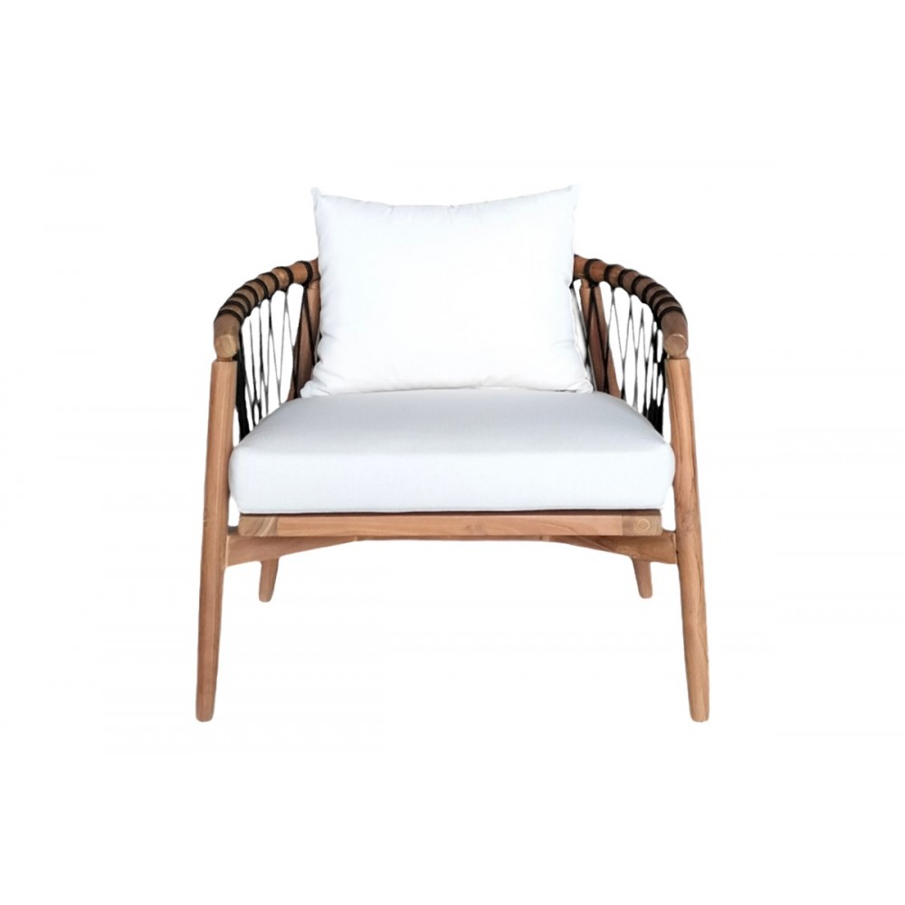 Πολυθρόνα "HARIBO" από ξύλο/σχοινί σε φυσικό/μαύρο χρώμα 80x76x72