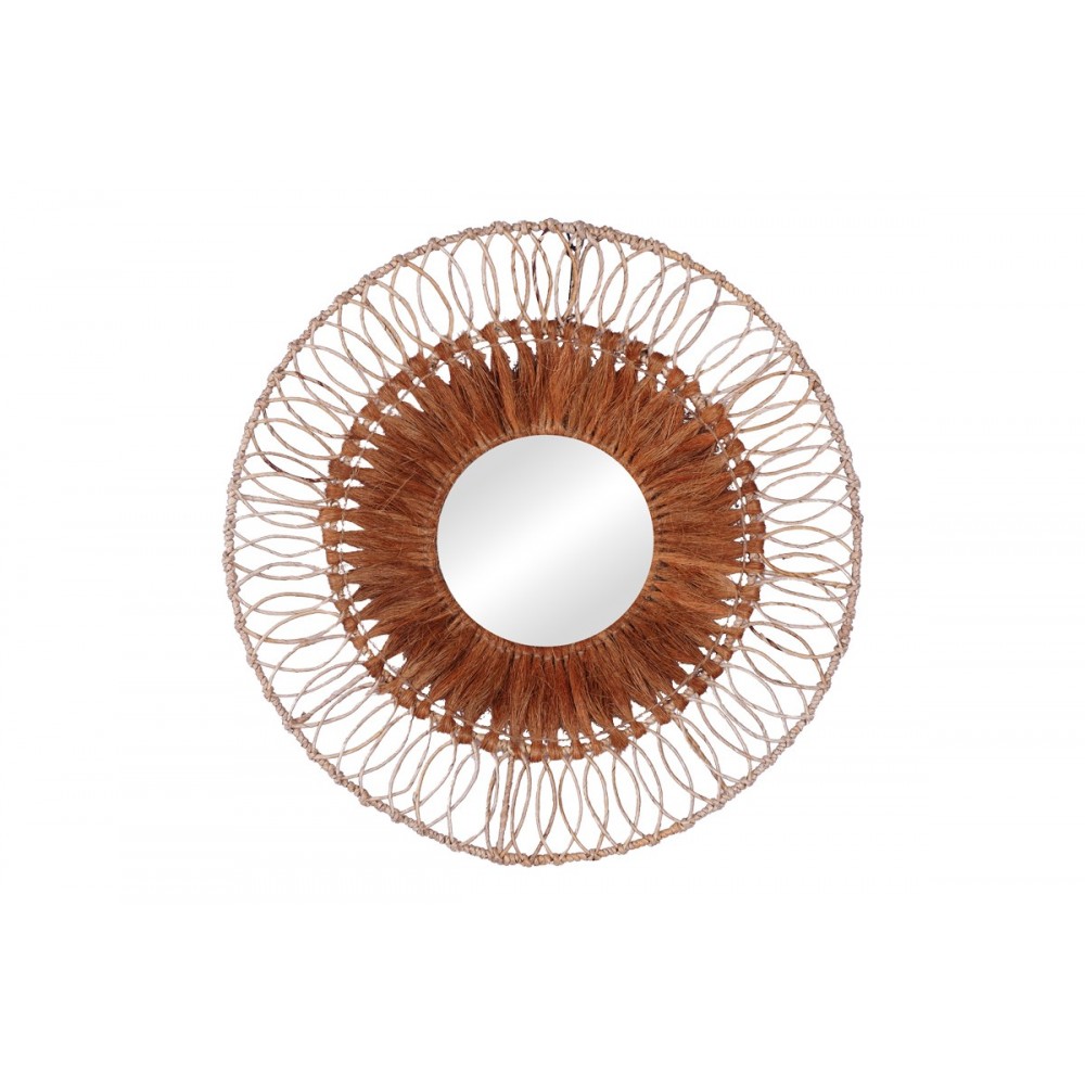 Καθρέπτης "CERMINE" από ψάθα σε φυσικό χρώμα Φ80x12