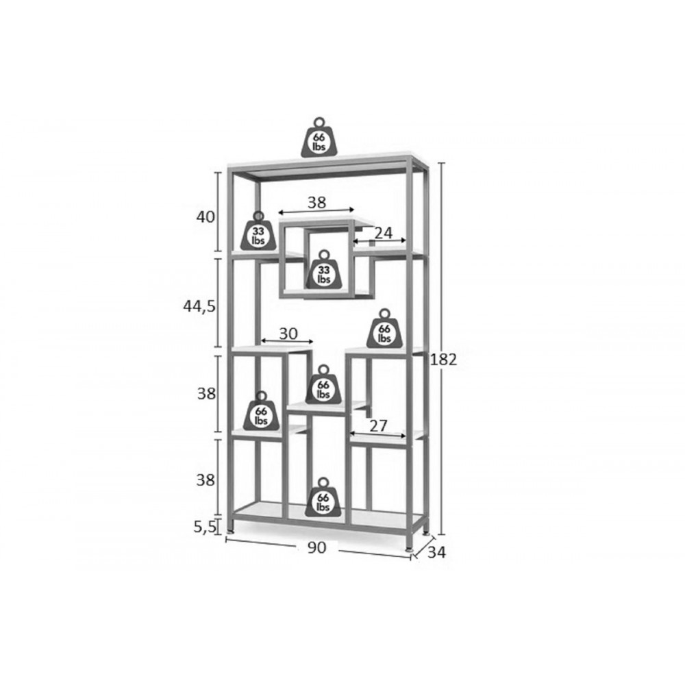Ραφιέρα "ADUTI" από μέταλλο σε χρώμα χρυσό/λευκό μαρμάρου 90x34x182
