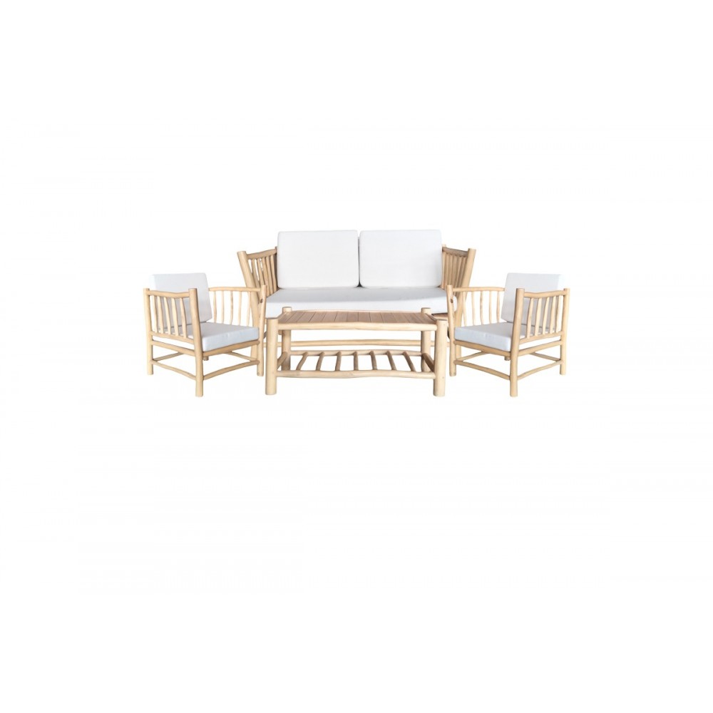 Σαλόνι 4τμχ "MAYORKA" από ξύλο σε φυσικό χρώμα 120x50x45