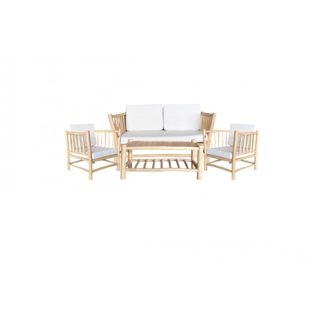 Σαλόνι 4τμχ "MAYORKA" από ξύλο σε φυσικό χρώμα 120x50x45