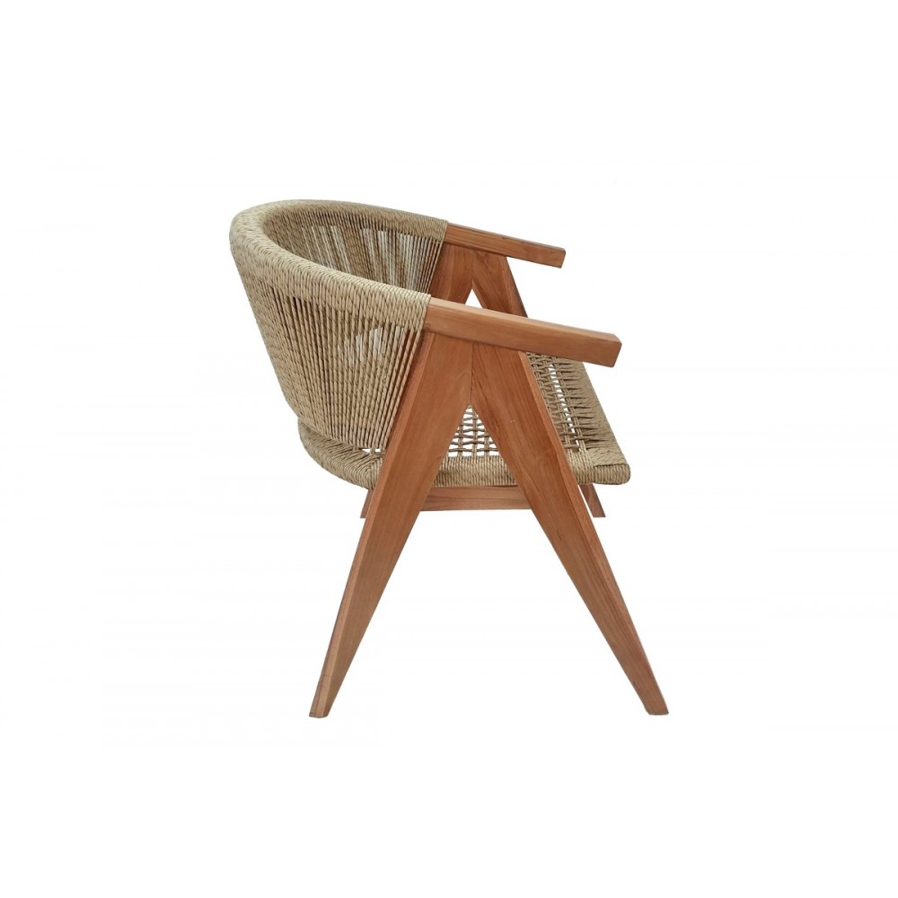 Πολυθρόνα "WOLLY" από ξύλο/σχοινί σε φυσικό χρώμα 60x60x76