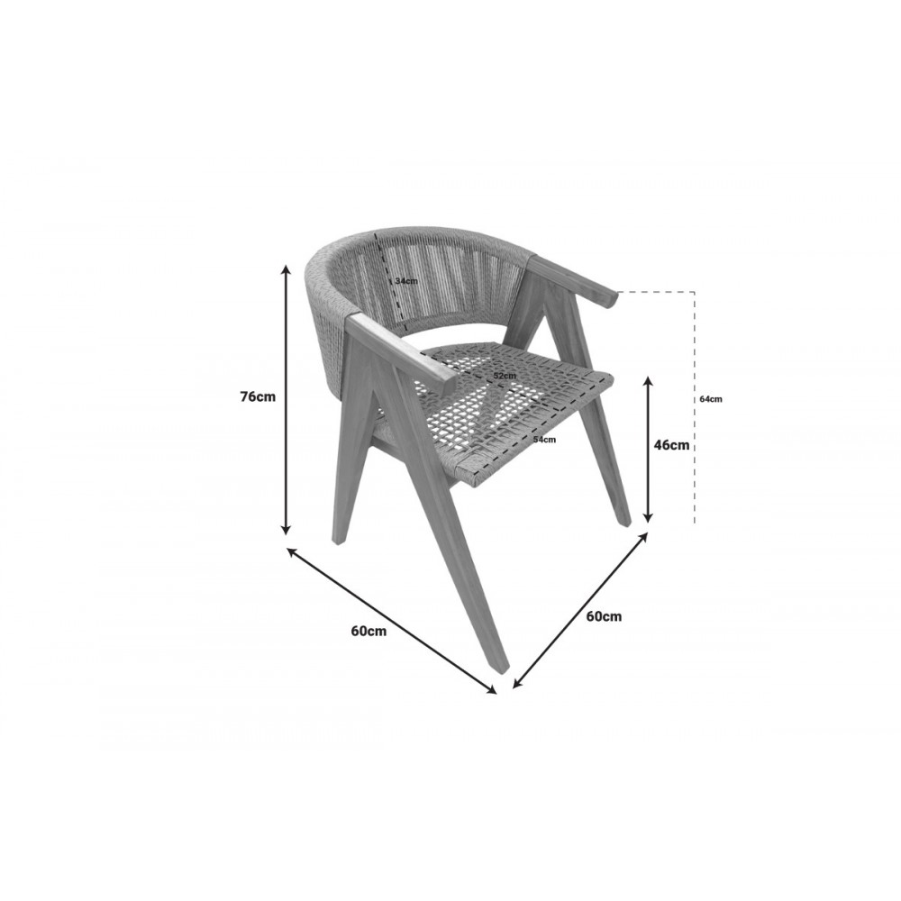Πολυθρόνα "WOLLY" από ξύλο/σχοινί σε φυσικό χρώμα 60x60x76