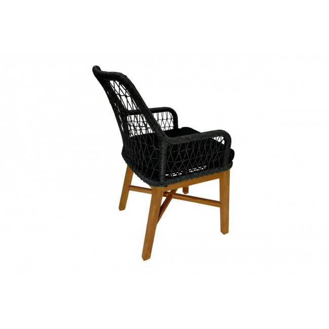 Πολυθρόνα "ELAIZA" από ξύλο/σχοινί σε φυσικό/μαύρο χρώμα 58x60x90