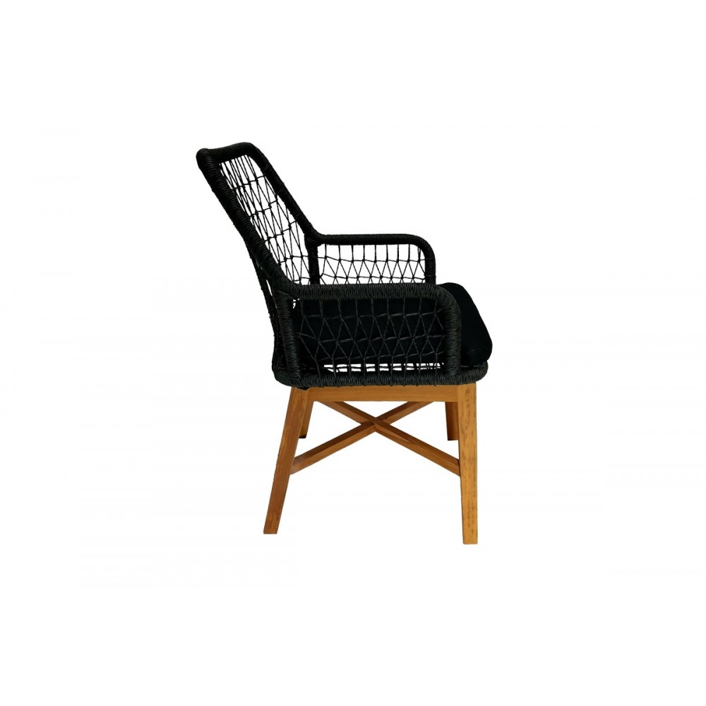 Πολυθρόνα "ELAIZA" από ξύλο/σχοινί σε φυσικό/μαύρο χρώμα 58x60x90