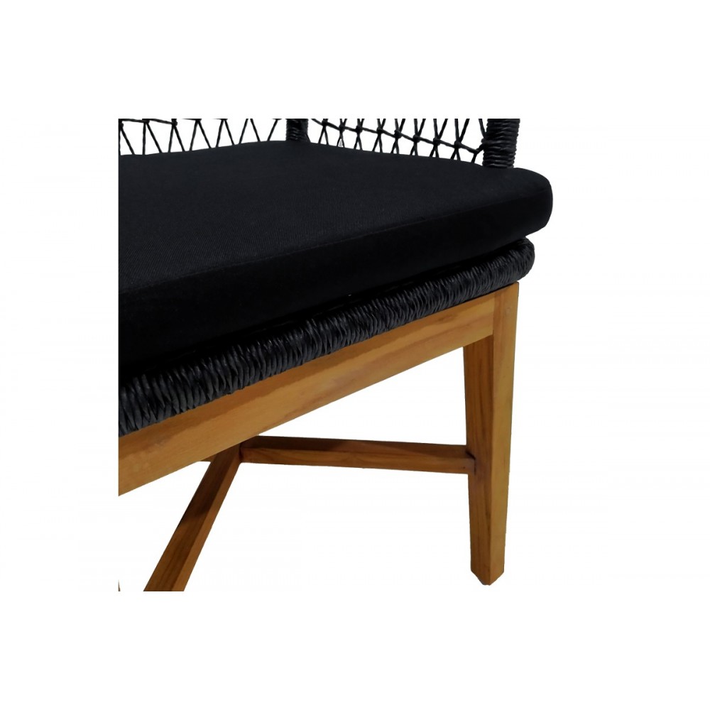 Πολυθρόνα "ELAIZA" από ξύλο/σχοινί σε φυσικό/μαύρο χρώμα 58x60x90