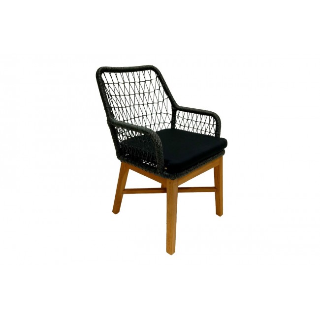 Πολυθρόνα "ELAIZA" από ξύλο/σχοινί σε φυσικό/μαύρο χρώμα 58x60x90