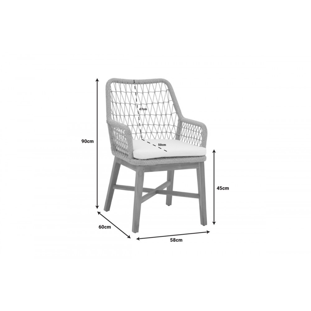 Πολυθρόνα "ELAIZA" από ξύλο/σχοινί σε φυσικό/μαύρο χρώμα 58x60x90