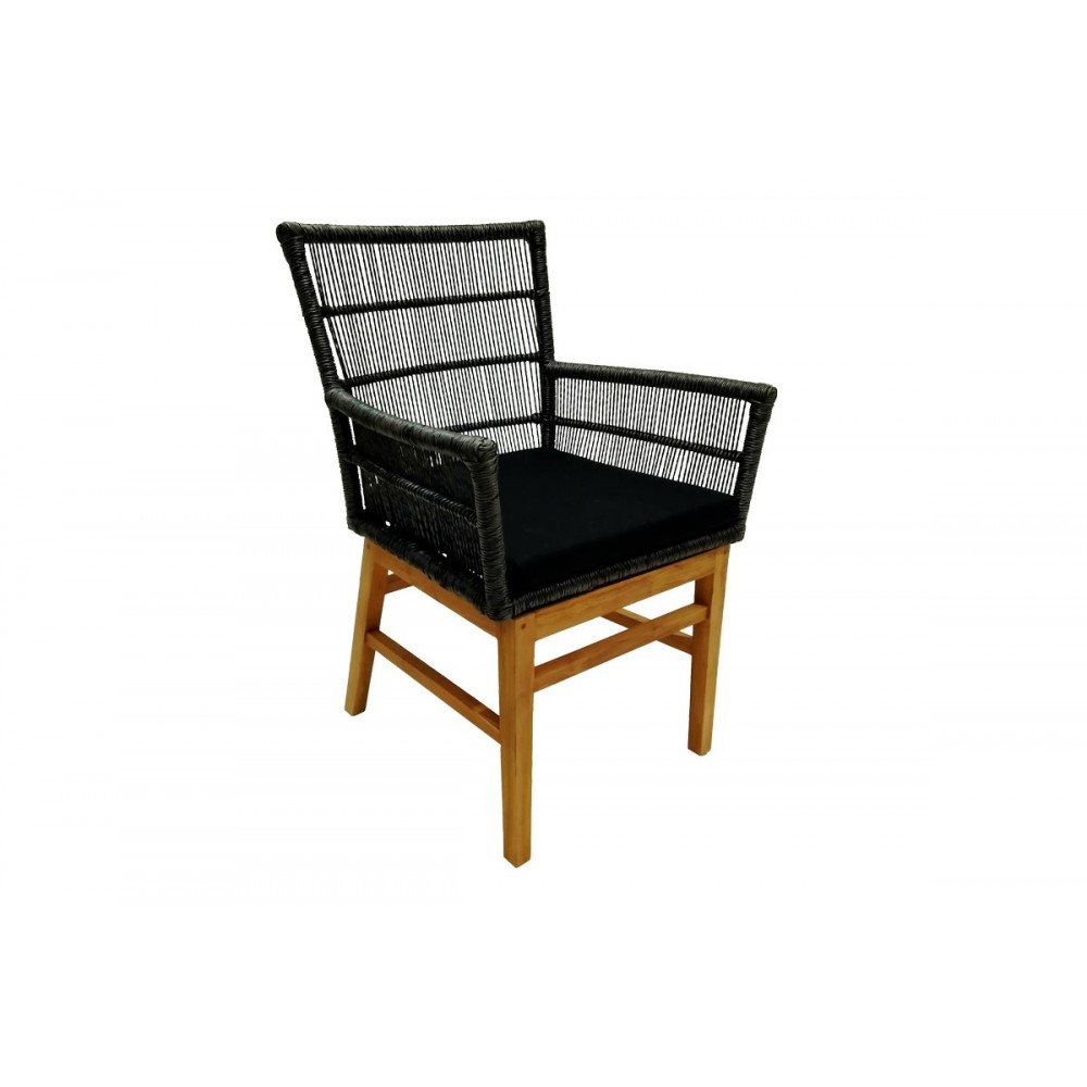 Πολυθρόνα "INCA" από ξύλο/σχοινί σε φυσικό/μαύρο χρώμα 60x61x90