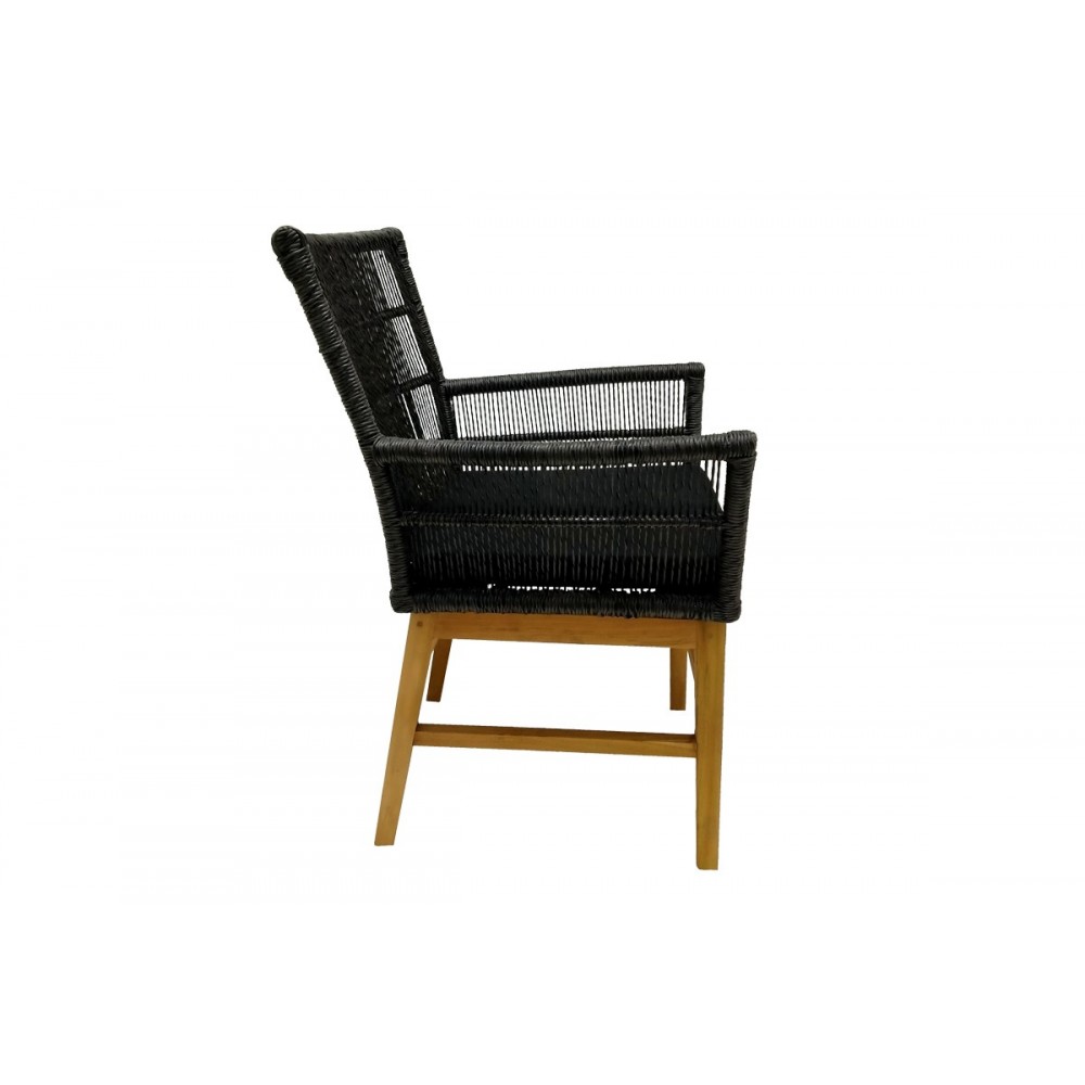 Πολυθρόνα "INCA" από ξύλο/σχοινί σε φυσικό/μαύρο χρώμα 60x61x90