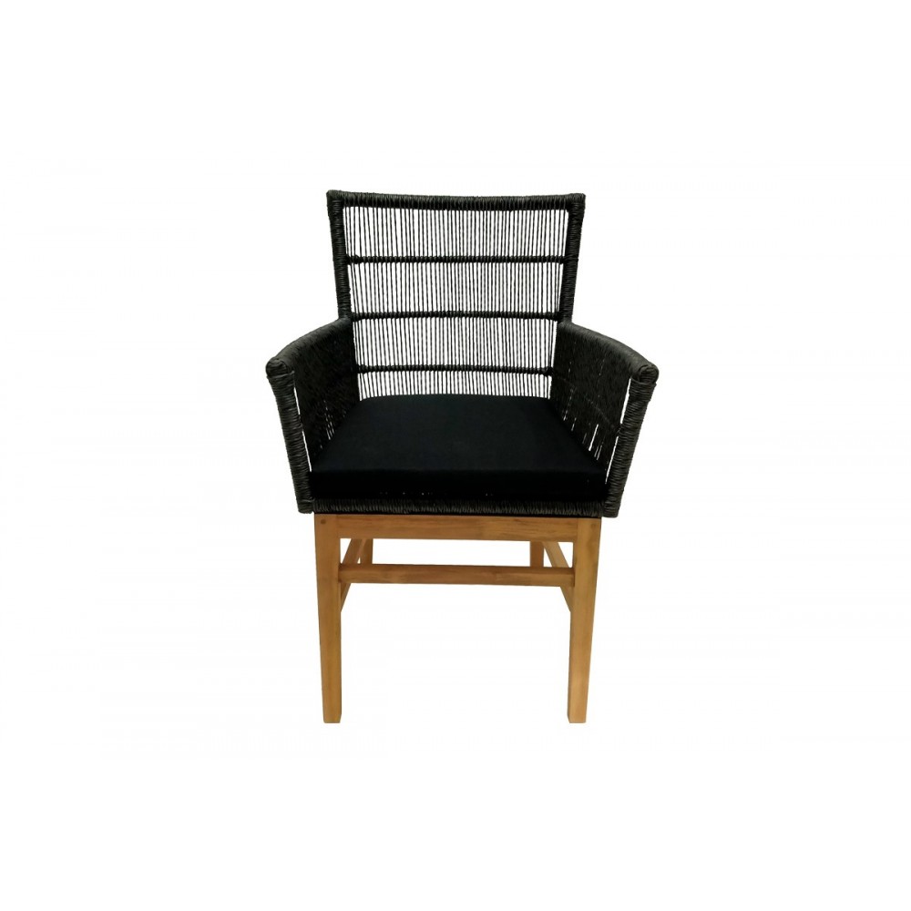 Πολυθρόνα "INCA" από ξύλο/σχοινί σε φυσικό/μαύρο χρώμα 60x61x90