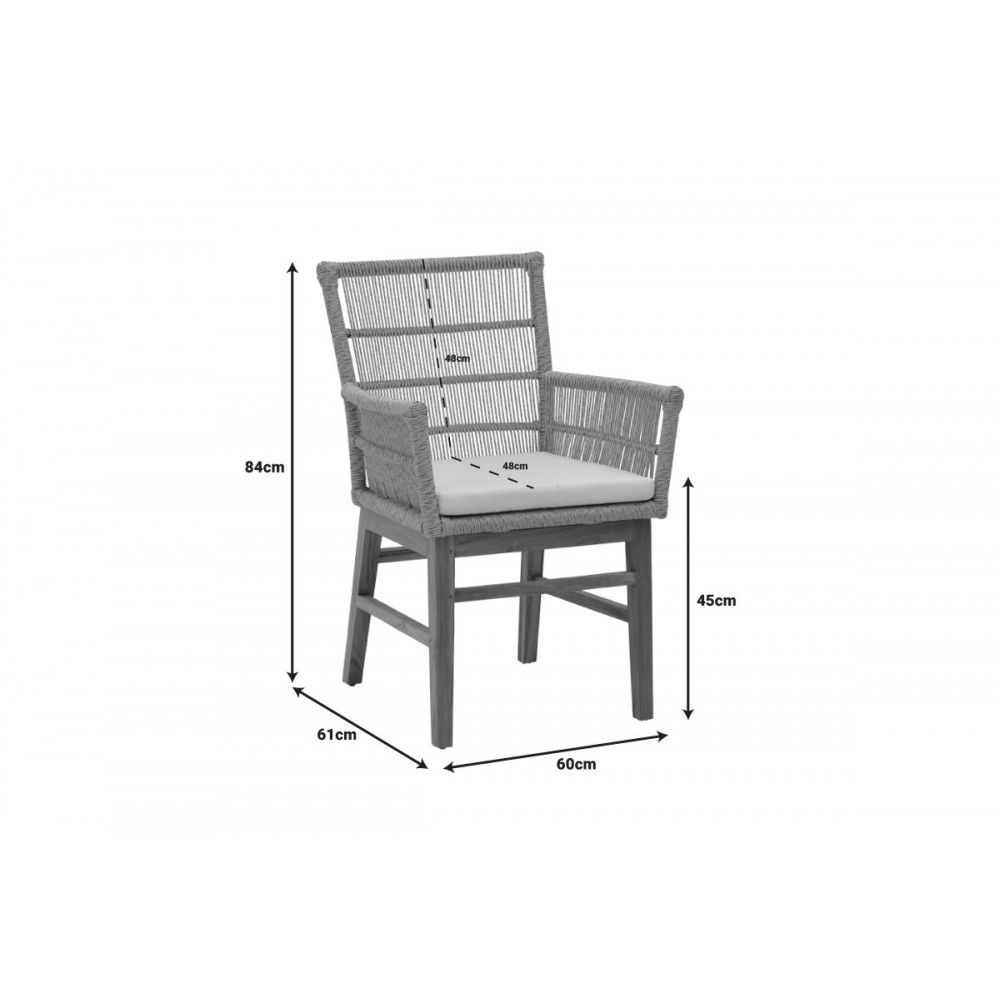 Πολυθρόνα "INCA" από ξύλο/σχοινί σε φυσικό/μαύρο χρώμα 60x61x90