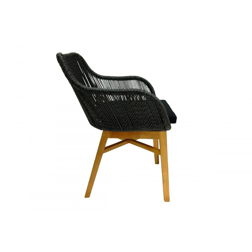 Πολυθρόνα "KALIE" από ξύλο/σχοινί σε φυσικό/μαύρο χρώμα 60x61x80