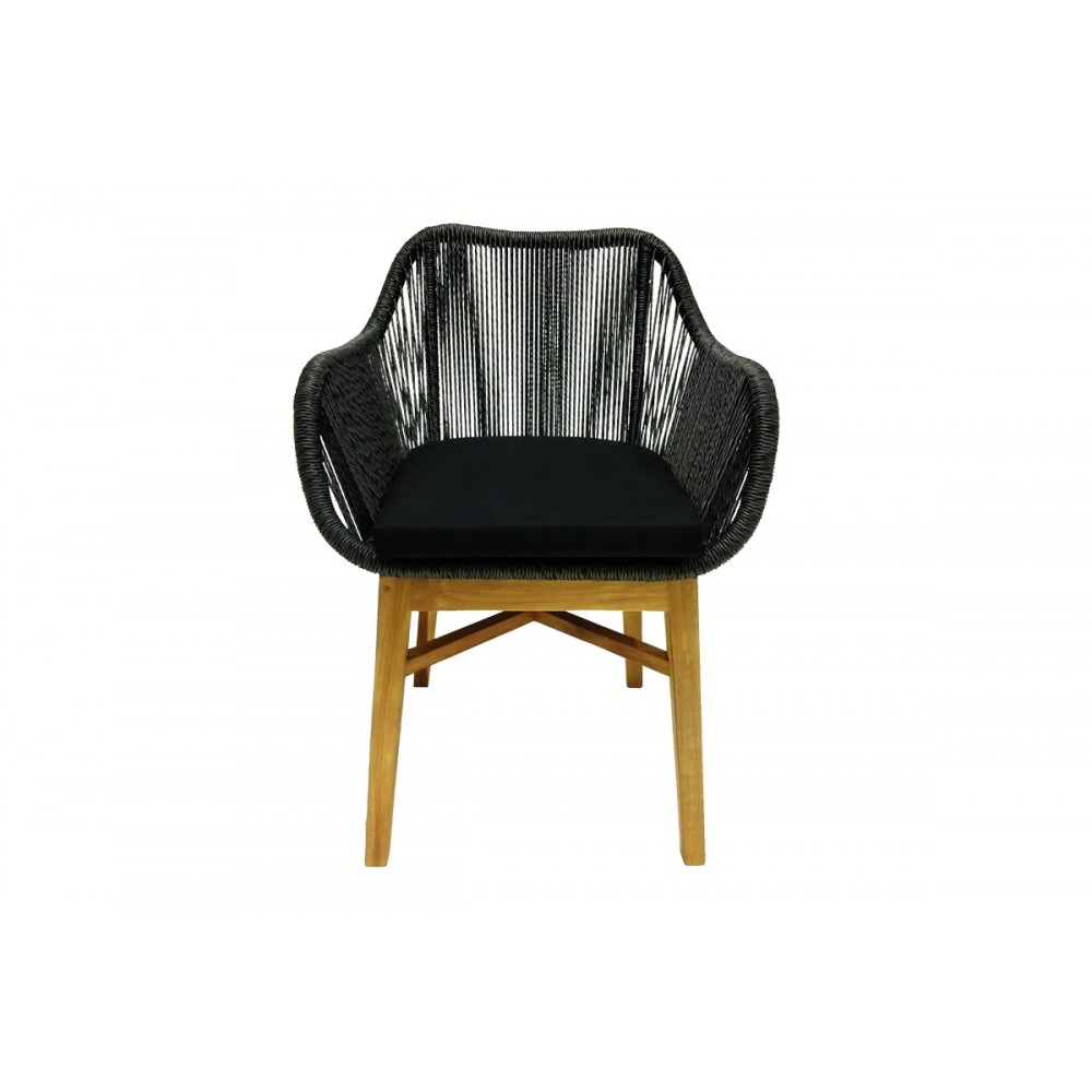 Πολυθρόνα "KALIE" από ξύλο/σχοινί σε φυσικό/μαύρο χρώμα 60x61x80