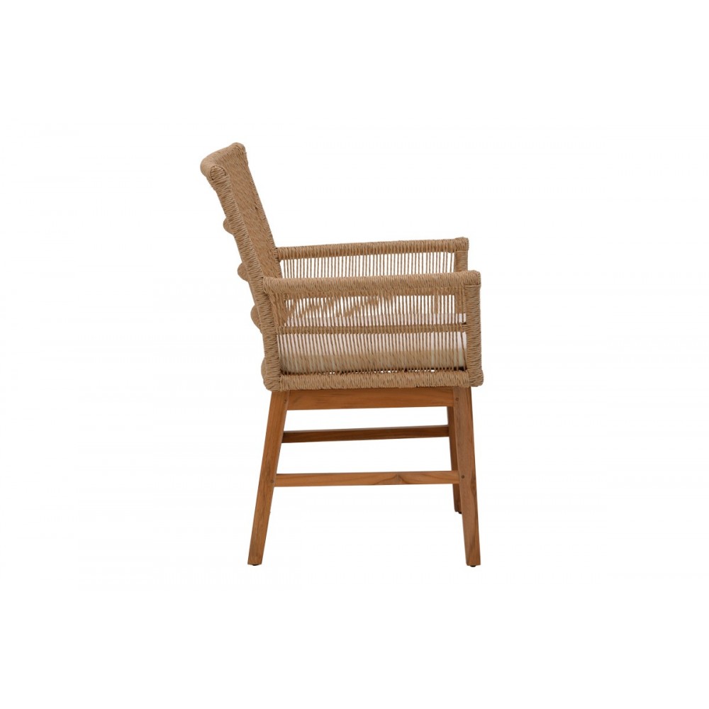 Πολυθρόνα "INCA" από ξύλο/σχοινί σε φυσικό/μπεζ χρώμα 60x61x90