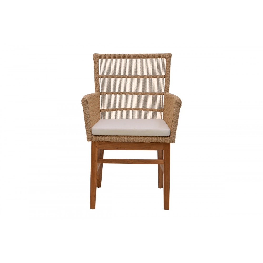 Πολυθρόνα "INCA" από ξύλο/σχοινί σε φυσικό/μπεζ χρώμα 60x61x90