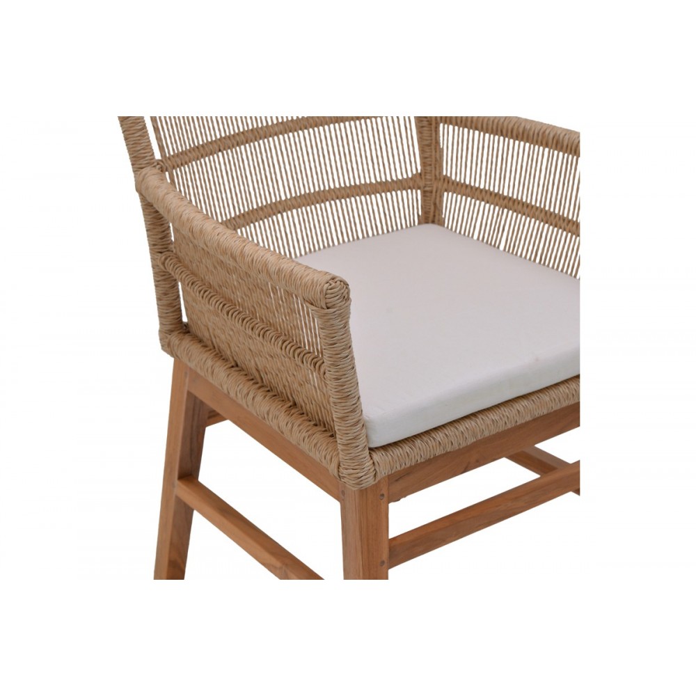 Πολυθρόνα "INCA" από ξύλο/σχοινί σε φυσικό/μπεζ χρώμα 60x61x90