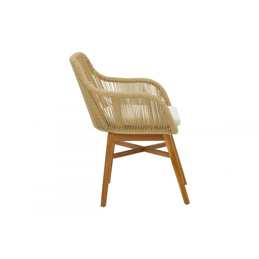 Πολυθρόνα "KALIE" από ξύλο/σχοινί σε φυσικό/μπεζ χρώμα 60x61x80