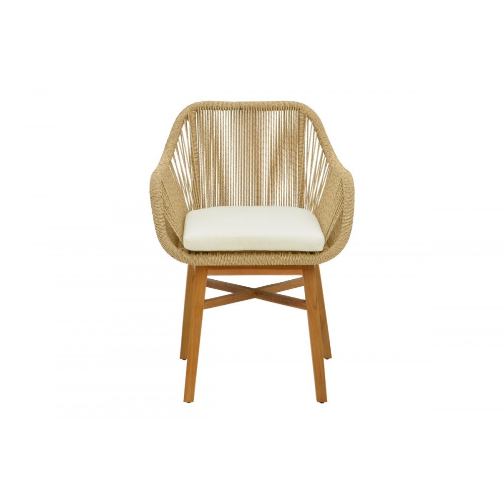 Πολυθρόνα "KALIE" από ξύλο/σχοινί σε φυσικό/μπεζ χρώμα 60x61x80