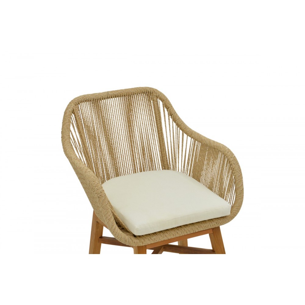 Πολυθρόνα "KALIE" από ξύλο/σχοινί σε φυσικό/μπεζ χρώμα 60x61x80