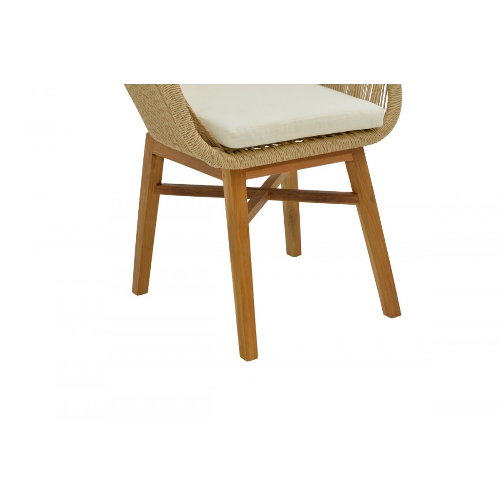 Πολυθρόνα "KALIE" από ξύλο/σχοινί σε φυσικό/μπεζ χρώμα 60x61x80