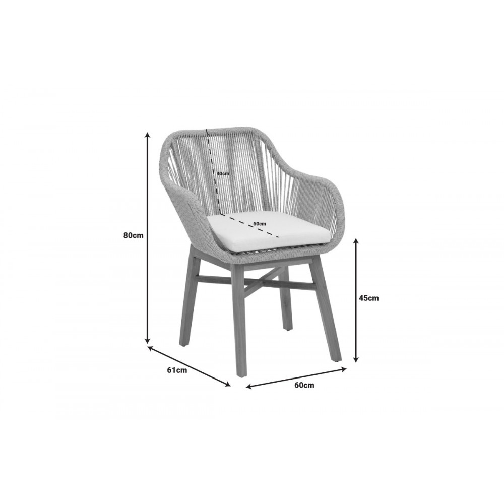 Πολυθρόνα "KALIE" από ξύλο/σχοινί σε φυσικό/μπεζ χρώμα 60x61x80