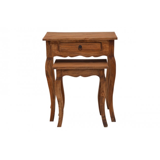 Βοηθητικά τραπέζια 2τμχ "NESTO" από ξύλο σε φυσικό αντικέ χρώμα 55x35x65