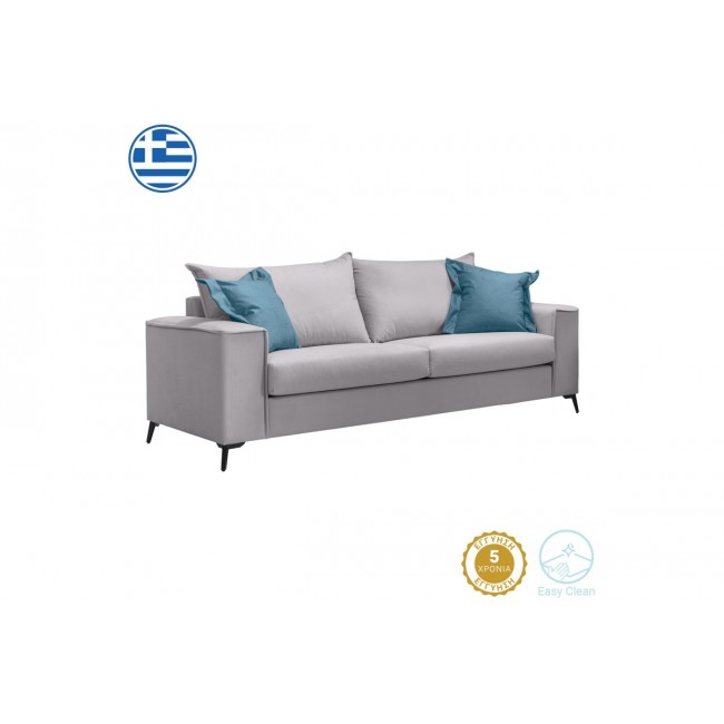 Καναπές τριθέσιος "VERONA" από ύφασμα σε ανοιχτό γκρι χρώμα 225x93x100