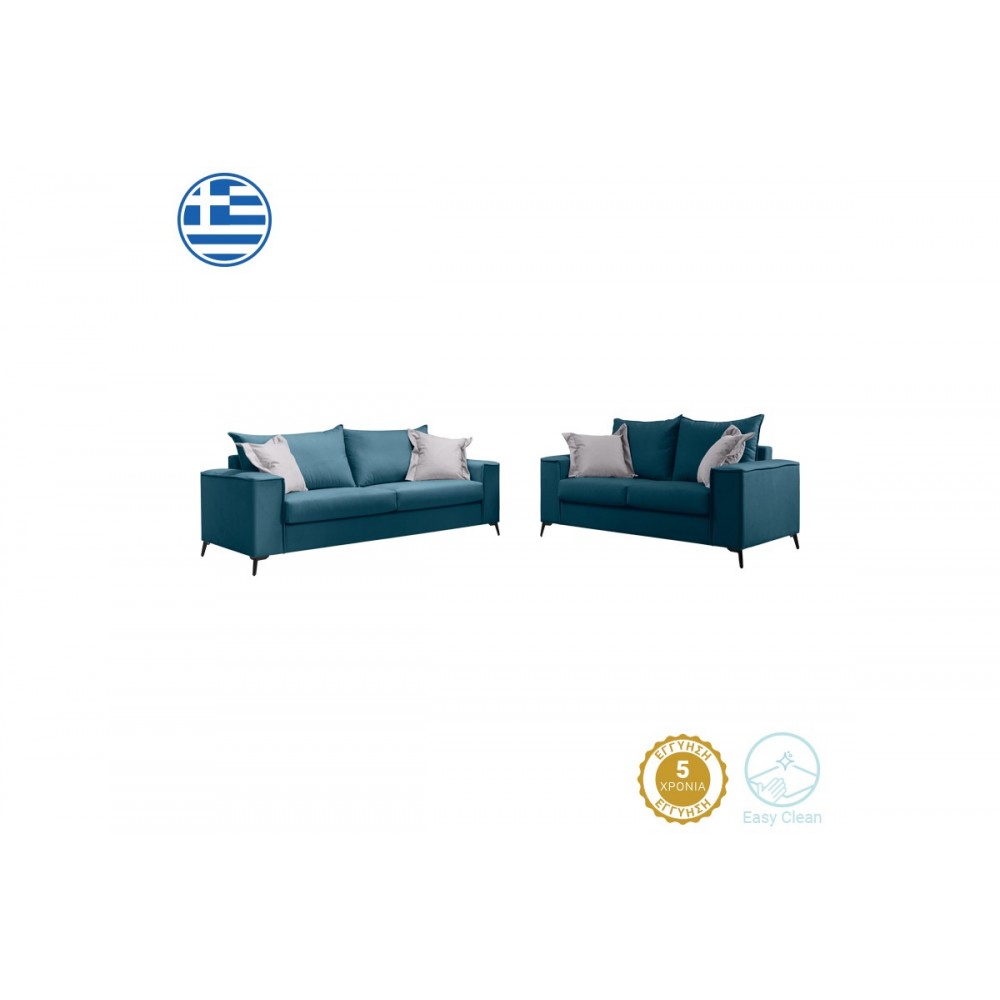 Σετ σαλονιού 2τμχ "VERONA" από ύφασμα σε χρώμα μπλε 225x93x100