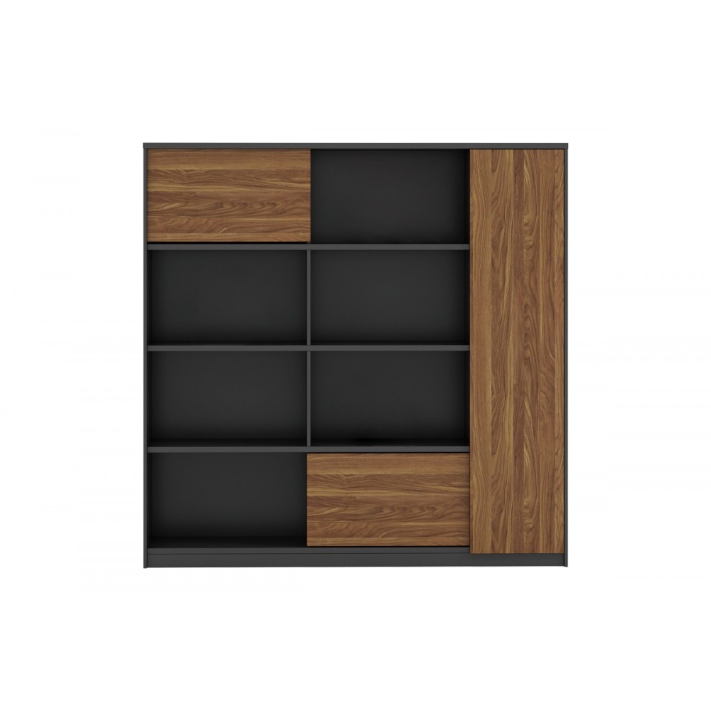 Βιβλιοθήκη-βιτρίνα γραφείου "OSCAR" σε χρώμα καρυδί/ανθρακί 180x40x180