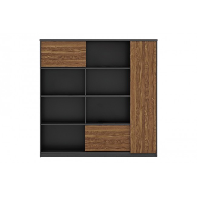 Βιβλιοθήκη-βιτρίνα γραφείου "OSCAR" σε χρώμα καρυδί/ανθρακί 180x40x180