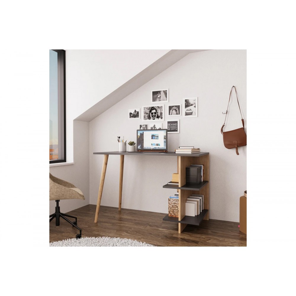 Γραφείο εργασίας "VOLET" σε χρώμα ανθρακί/oak 114x56x76