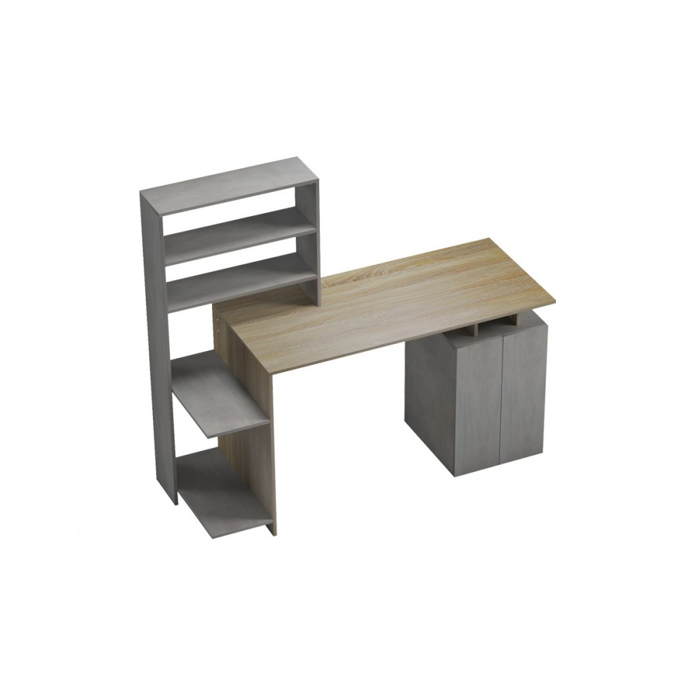 Γραφείο με βιβλιοθήκη "MEZA" σε χρώμα σονόμα/γκρι cement 146.3x55x128.8