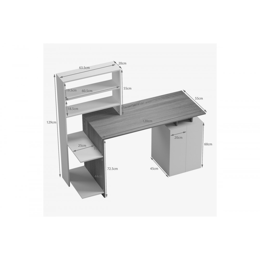 Γραφείο με βιβλιοθήκη "MEZA" σε χρώμα σονόμα/γκρι cement 146.3x55x128.8