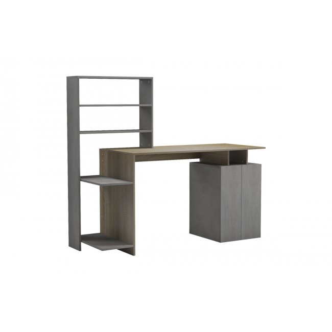 Γραφείο με βιβλιοθήκη "MEZA" σε χρώμα σονόμα/γκρι cement 146.3x55x128.8