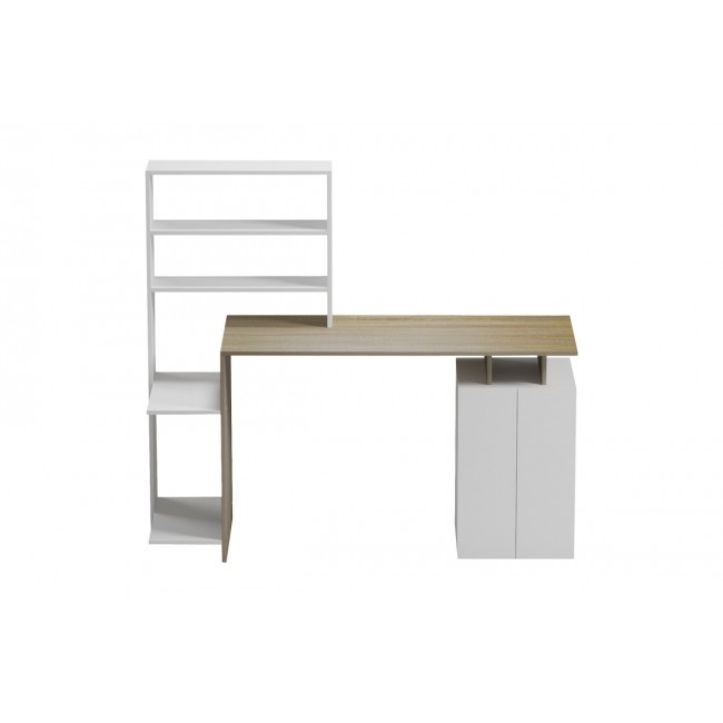 Γραφείο με βιβλιοθήκη "MEZA" σε χρώμα σονόμα/λευκό 146.3x55x128.8