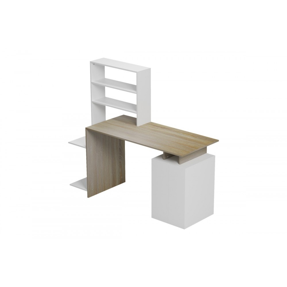 Γραφείο με βιβλιοθήκη "MEZA" σε χρώμα σονόμα/λευκό 146.3x55x128.8