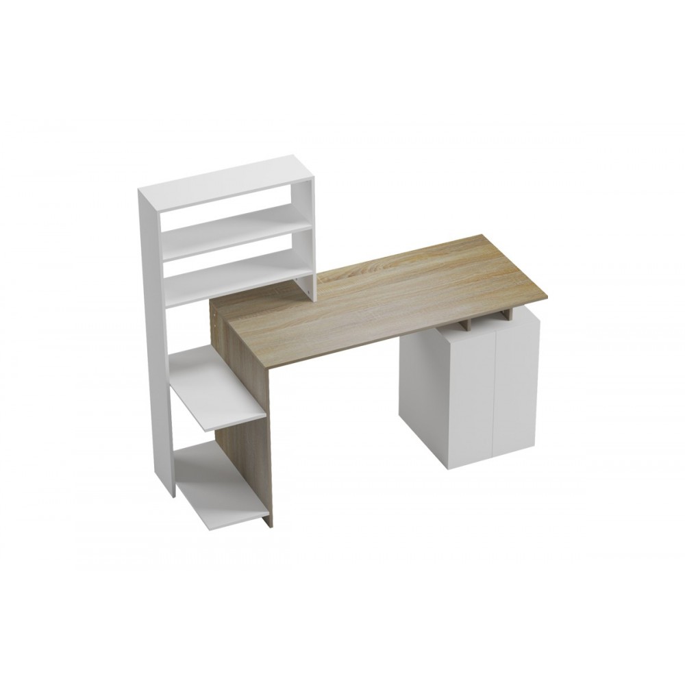 Γραφείο με βιβλιοθήκη "MEZA" σε χρώμα σονόμα/λευκό 146.3x55x128.8