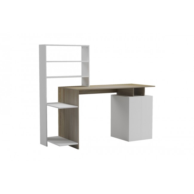 Γραφείο με βιβλιοθήκη "MEZA" σε χρώμα σονόμα/λευκό 146.3x55x128.8