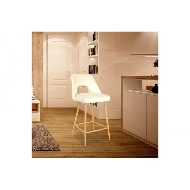 Σκαμπό μπαρ "MURDE" από βελούδο/μέταλλο σε χρώμα μπεζ/φυσικό 47x52x96