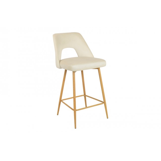 Σκαμπό μπαρ "MURDE" από βελούδο/μέταλλο σε χρώμα μπεζ/φυσικό 47x52x96