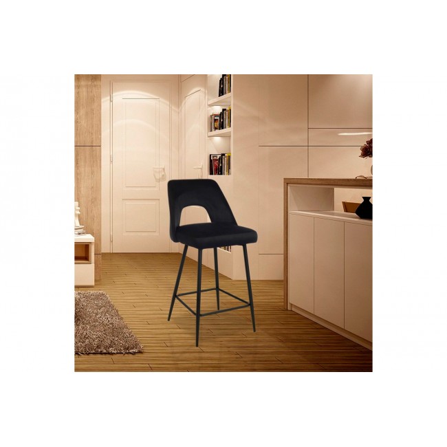 Σκαμπό μπαρ "MURDE" από βελούδο/μέταλλο σε χρώμα μαύρο 47x52x96