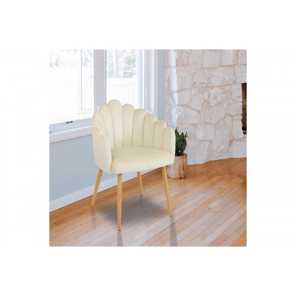Πολυθρόνα "BRIELLA" από βελούδο/μέταλλο σε χρώμα εκρού/φυσικό 60x56x84