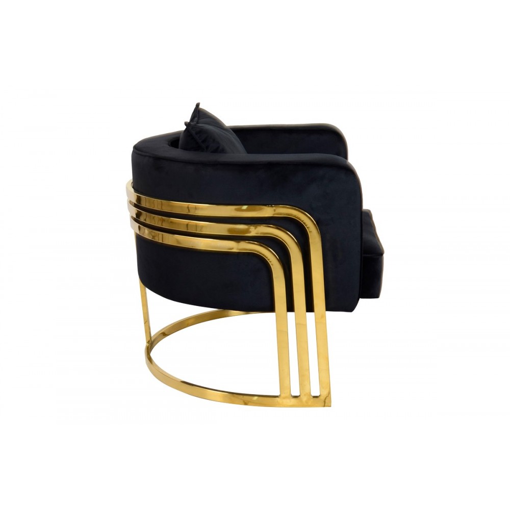 Πολυθρόνα "ROBLU" από βελούδο/μέταλλο σε χρώμα μαύρο/χρυσό 72x77.4x70